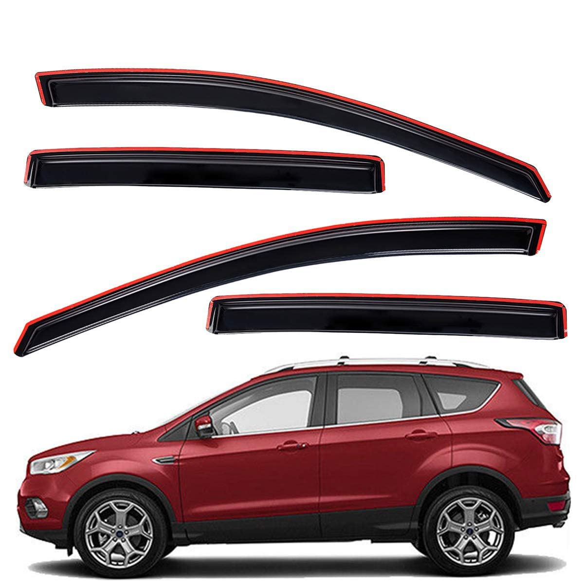 Lightronic WV194383 in-Channel Side Window Visor Deflector Rain Guard, Dark Smoke, 4-Pieces Set, Fits 2013-2019 Ford Escape