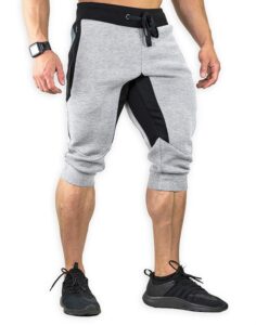 ysento men's yoga capri pants running gym workout shorts(02 light grey, us 38)
