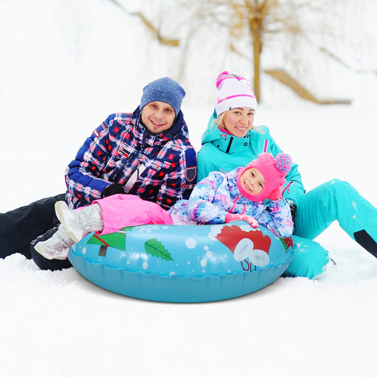 TOYANDONA Inflatable Snow Tube, 37 inch Wear Resistant Snow Sled Snow Tube with Handles for Kids or Adults