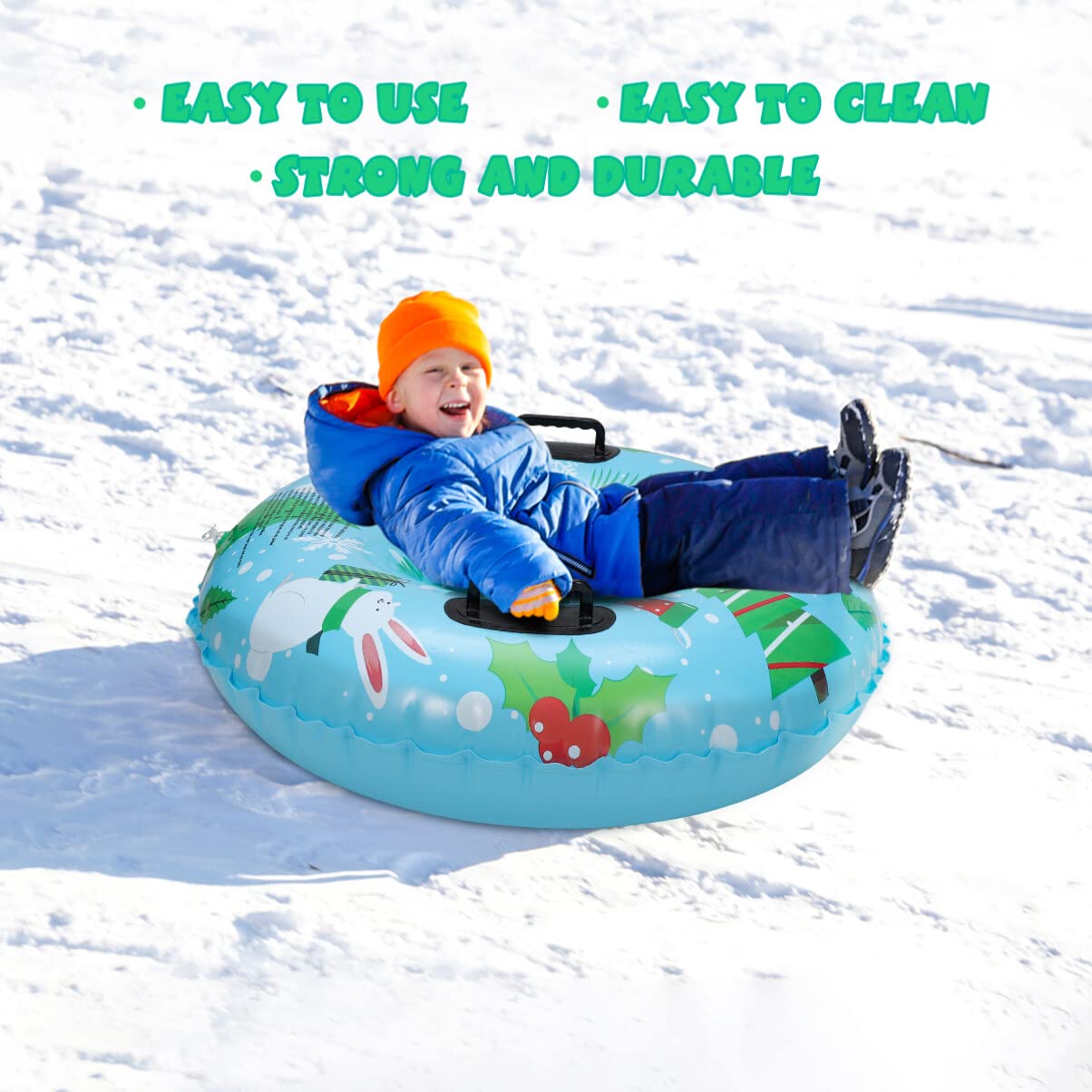 TOYANDONA Inflatable Snow Tube, 37 inch Wear Resistant Snow Sled Snow Tube with Handles for Kids or Adults