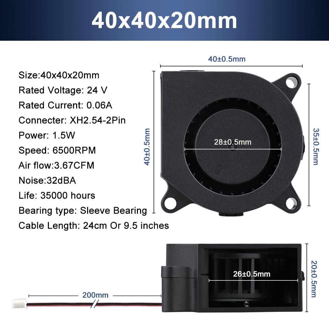 Wathai 40mm x 20mm DC Brushless Cooling Blower Fan 24V 2Pin 2 Pcs