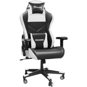 yitahome massage gaming chair big and tall 350lbs heavy duty ergonomic video game chair high back office computer chair racing style with headrest and lumbar support,white