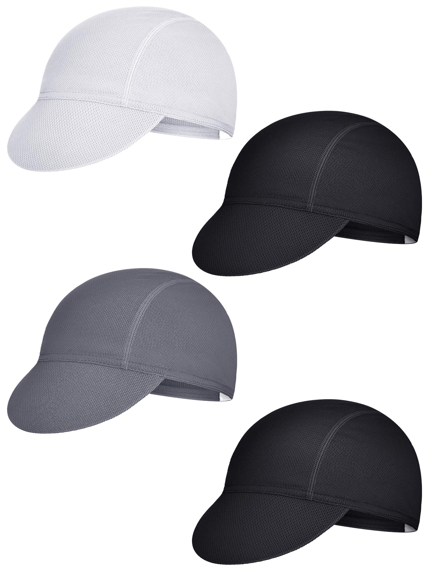 4 Pieces Summer Unisex Cycling Cap Breathable Bicycle Caps Sweat-Absorbing Biking Caps for Women Men Running Outdoor Sports (White, Grey, Black)