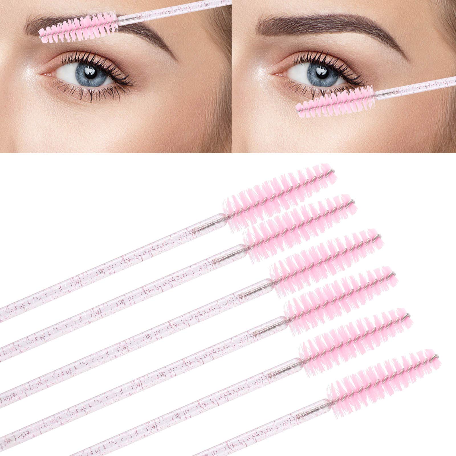 Tbestmax 200 Disposable Mascara Wand and Lipstick Applicator Wands Crystal Lip Gloss Brush Lash Spoolies for Eyelash Extensions (Pink)