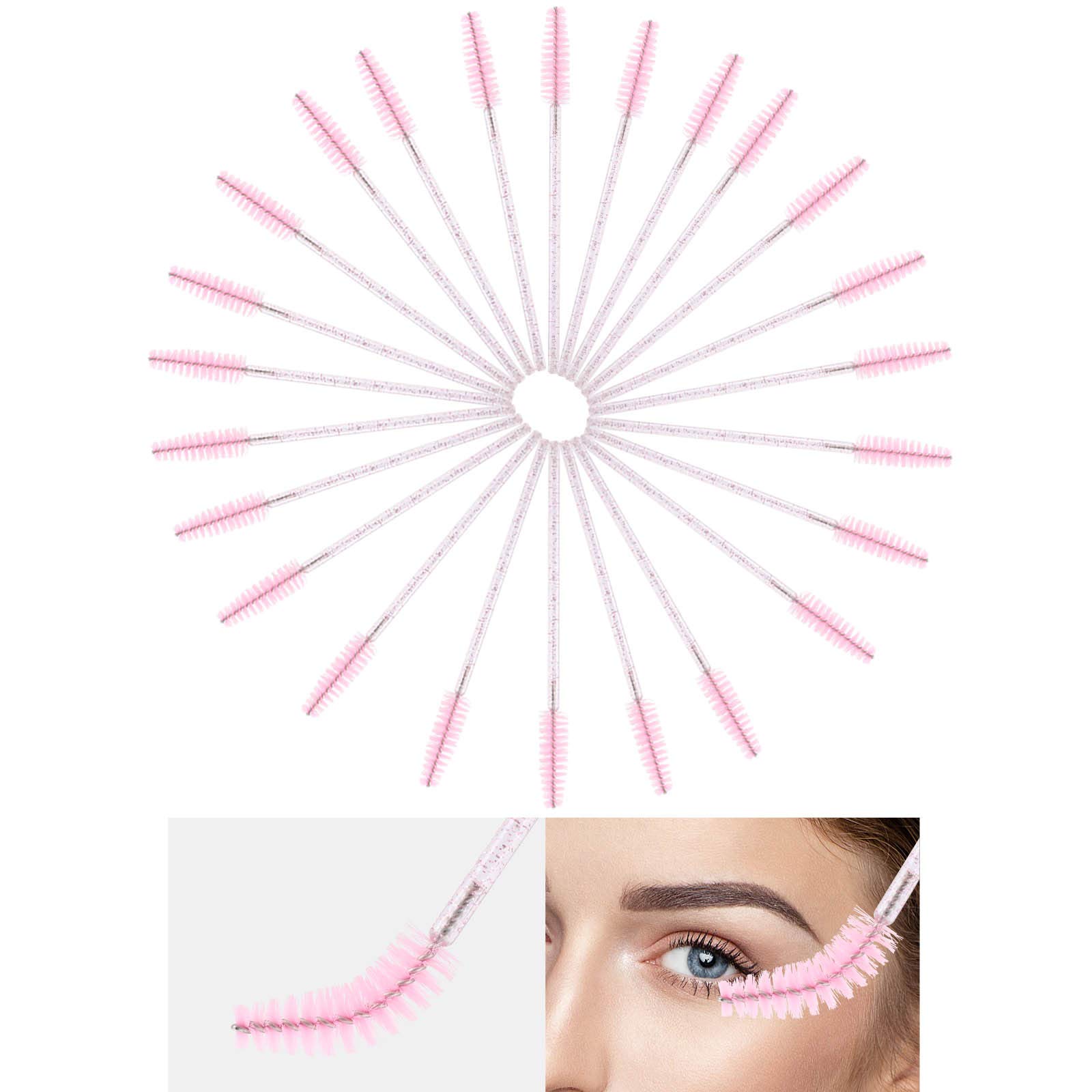 Tbestmax 200 Disposable Mascara Wand and Lipstick Applicator Wands Crystal Lip Gloss Brush Lash Spoolies for Eyelash Extensions (Pink)