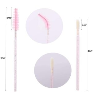 Tbestmax 200 Disposable Mascara Wand and Lipstick Applicator Wands Crystal Lip Gloss Brush Lash Spoolies for Eyelash Extensions (Pink)