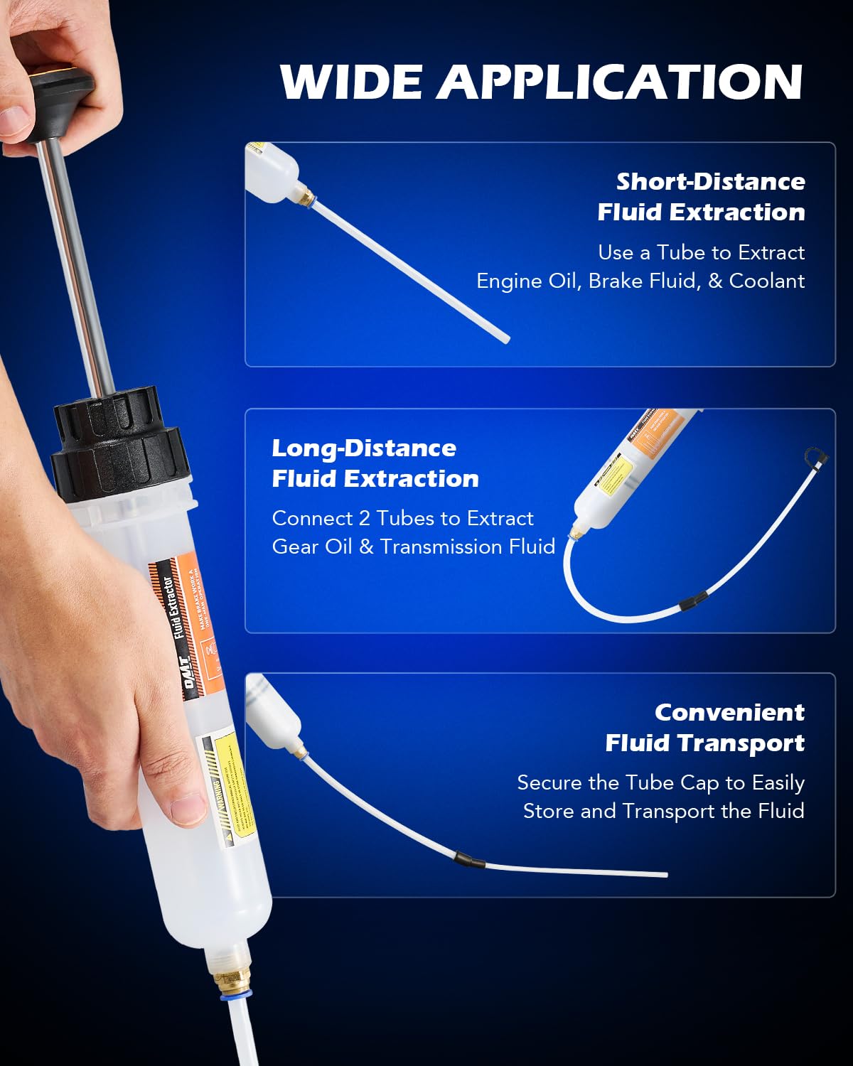 Orion Motor Tech 200mL Manual Fluid Extractor and Filler, Syringe Style Pump for Power Steering Transmission Gear Oil & Brake Fluid Changes, Hand Vacuum Pump for ATV Boat Automotive Fluid Extraction