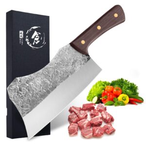 dragon riot hand forged cleaver knife bone cutting 7 inch high carbon steel heavy duty meat butcher knife full tang chef knife for kitchen or restaurant