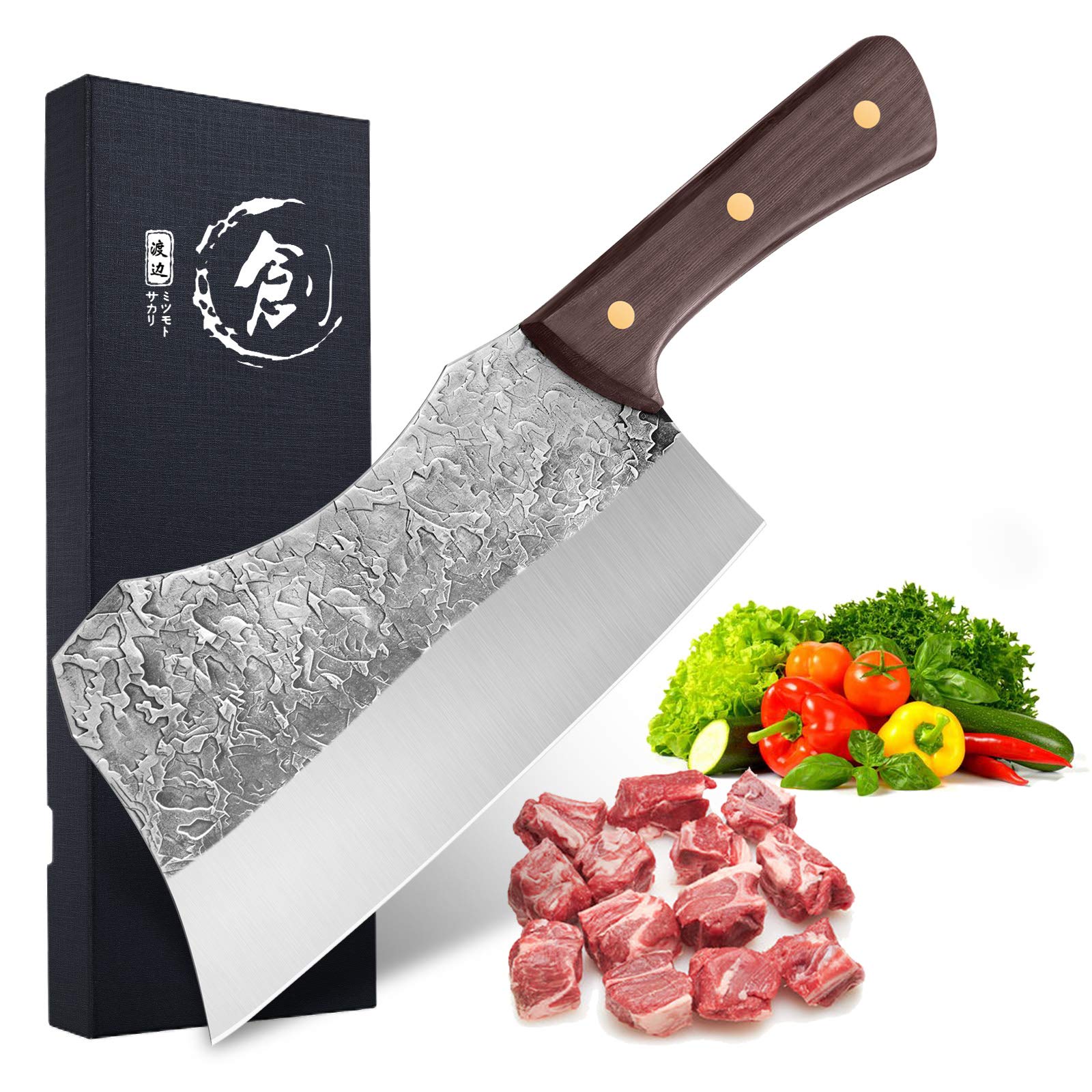 DRAGON RIOT Hand Forged Cleaver Knife Bone Cutting 7 Inch High Carbon Steel Heavy Duty Meat Butcher Knife Full Tang Chef Knife for Kitchen or Restaurant