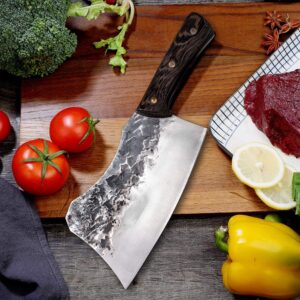 DRAGON RIOT Hand Forged Cleaver Knife Bone Cutting 7 Inch High Carbon Steel Heavy Duty Meat Butcher Knife Full Tang Chef Knife for Kitchen or Restaurant