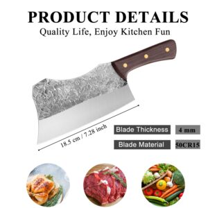 DRAGON RIOT Hand Forged Cleaver Knife Bone Cutting 7 Inch High Carbon Steel Heavy Duty Meat Butcher Knife Full Tang Chef Knife for Kitchen or Restaurant