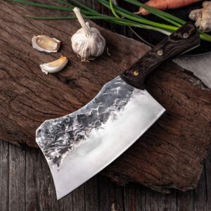 DRAGON RIOT Hand Forged Cleaver Knife Bone Cutting 7 Inch High Carbon Steel Heavy Duty Meat Butcher Knife Full Tang Chef Knife for Kitchen or Restaurant