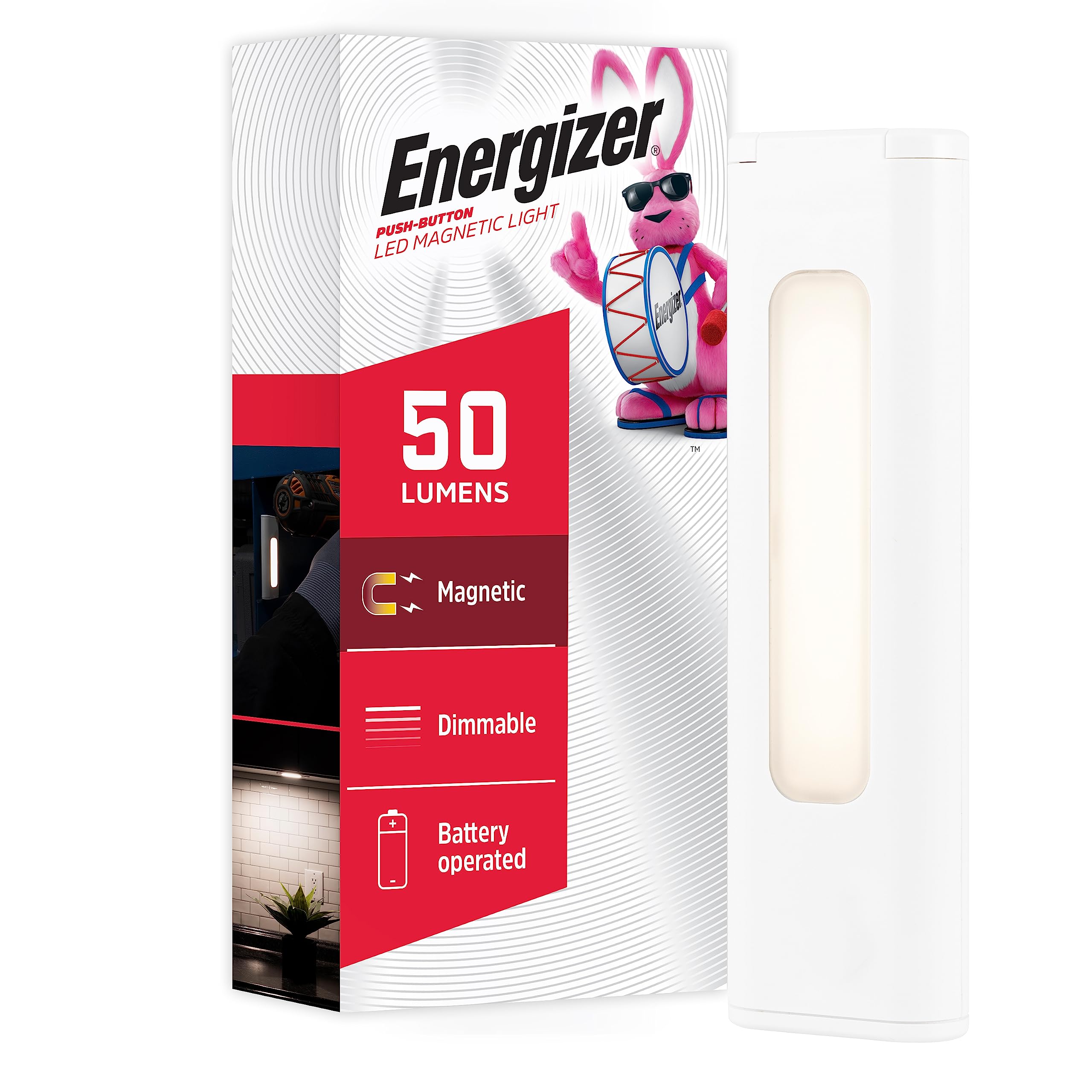 Energizer LED Under Cabinet Light, Battery Operated, Dimmable, Manual On/Off, Wireless, Wall Magnet Mount, Under The Counter Lights, Stick on Light, 45454