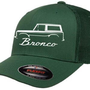 1966-77 Ford Bronco Truck Outline Design Flexfit Trucker Mesh Fitted Cap Forest