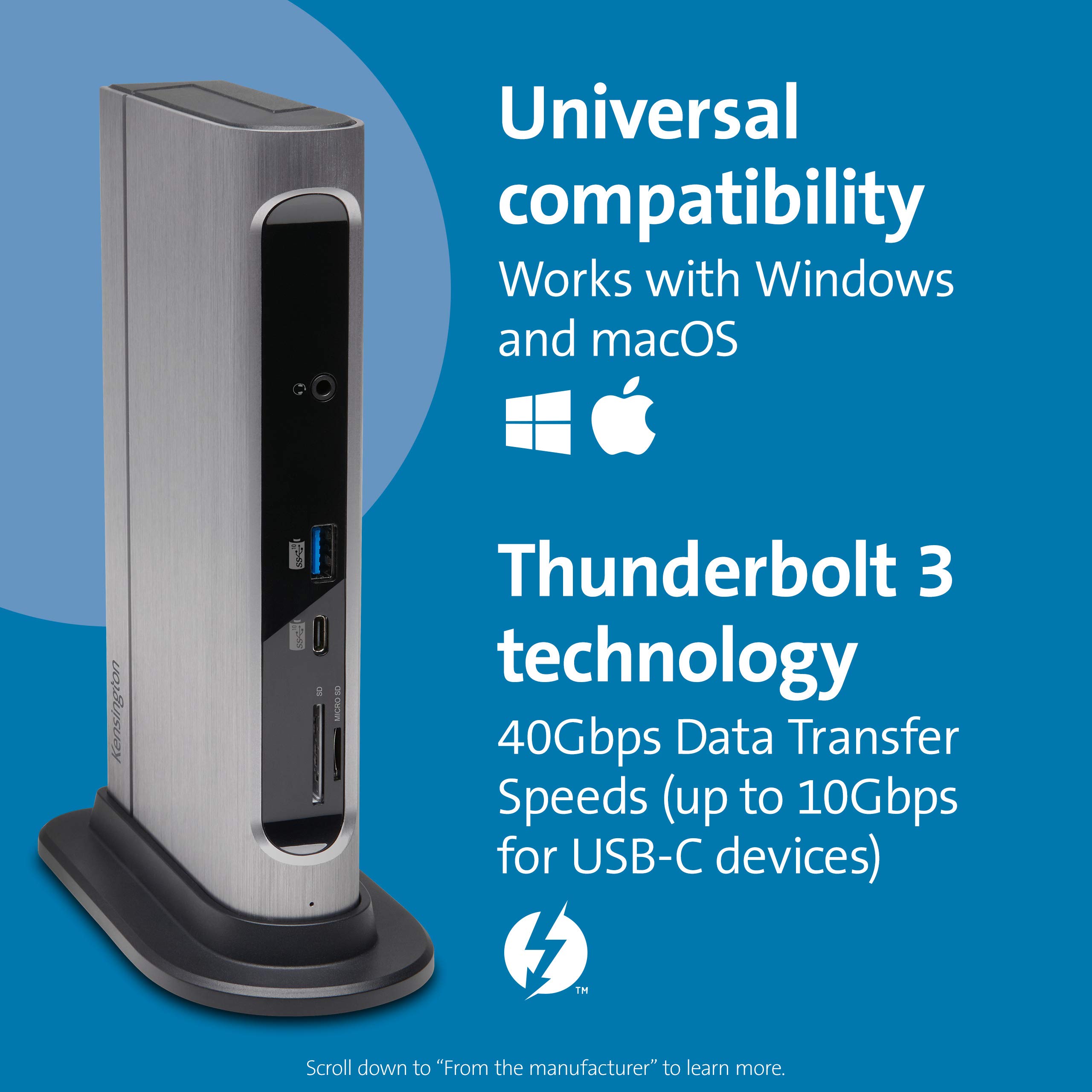 Kensington SD5600T 14-in-1 Thunderbolt 3 Dock USB-C - Compatible with Thunderbolt 4, Mac and Windows, 96W Charging, Dual 4K@60Hz, 40Gbps Transfer Speeds, HDMI 2.0 and DisplayPort, Ethernet (K34009US)