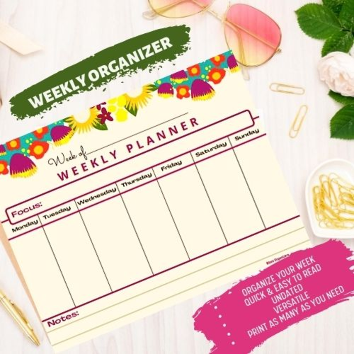 WEEKLY ORGANIZER: to do list printable for goals setting and productivity