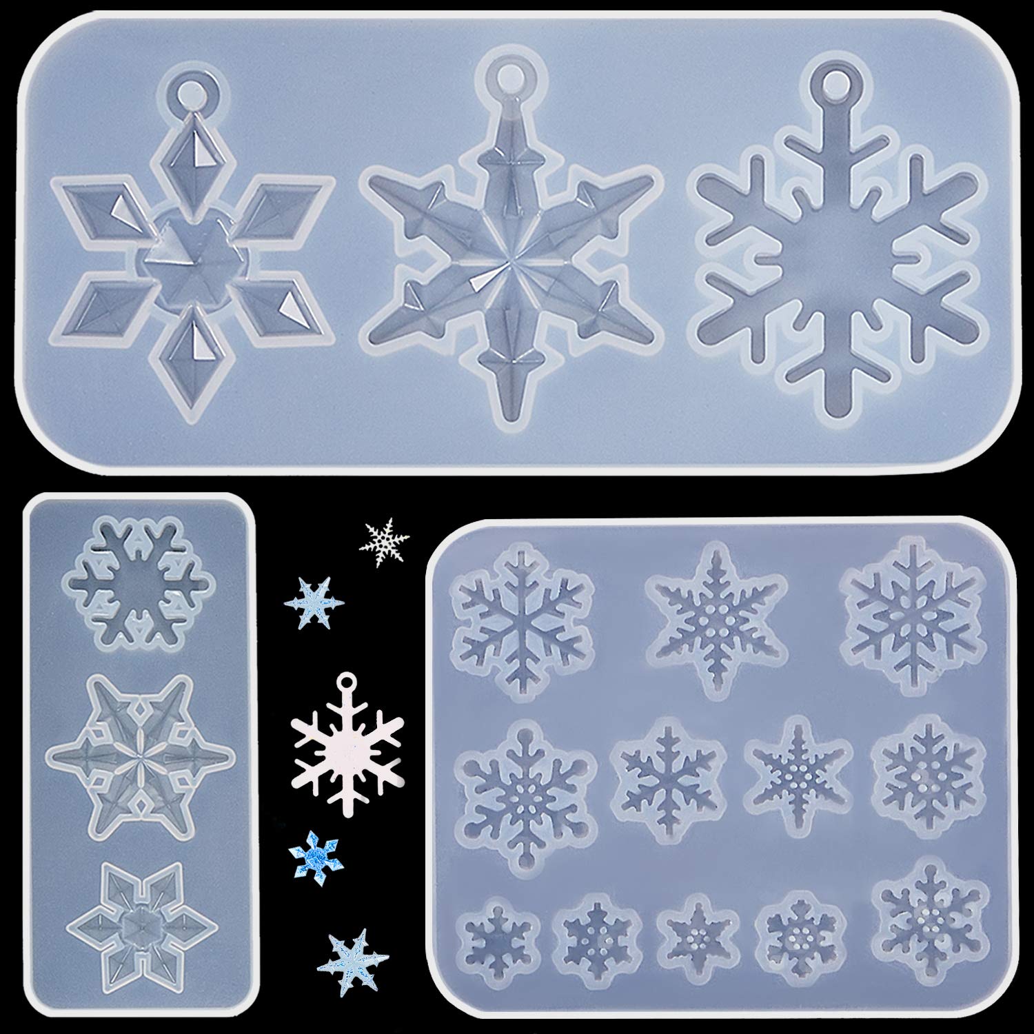 Patelai 3 Pieces Snowflake Silicone Moulds, Christmas Resin Moulds Varying Sizes for Epoxy Resin, Christmas Ornament Resin Moulds for DIY Xmas Decoration Gift Pendant Mold Casting Mold Supplies