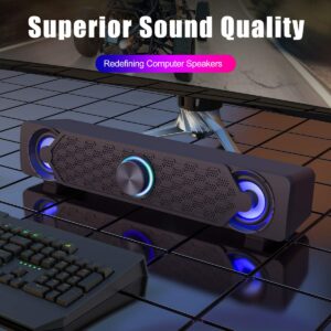 Smalody Small Computer Speakers for Desktop Gaming Monitor, PC Speakers for Desktop Monitor, Computer Speaker Wired USB Powered, Mini Soundbar with Cool Led Light Effect