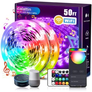 dalattin smart wifi led strip lights 50ft, 2 rolls of 25ft, compatible with alexa led lights music sync 5050 16 million colors changing phone tuya app and 24 key remote for home, valentine decor
