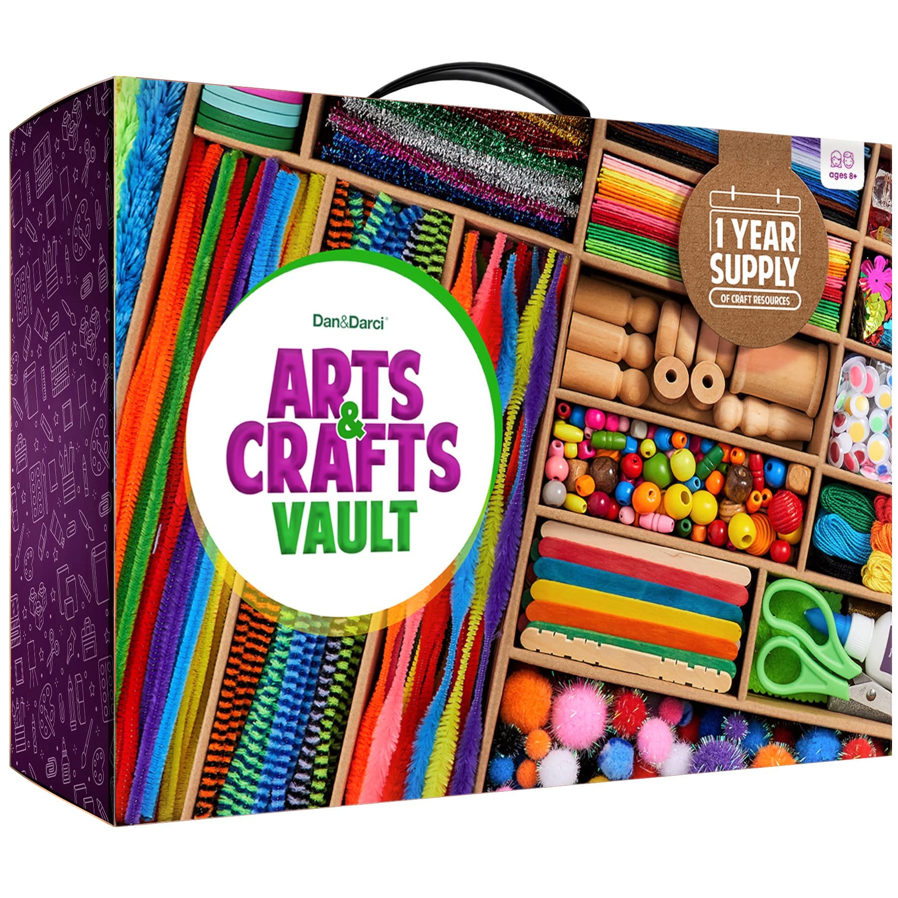 Dan&Darci Arts and Crafts Vault - Craft Supplies Kit in a Box for Kids Ages 4 5 6 7 8 9 10 11 & 12 Year Old Girls & Boys - Crafting Set Kits - Easter Gift Ideas for Kids Art Activity Gifts