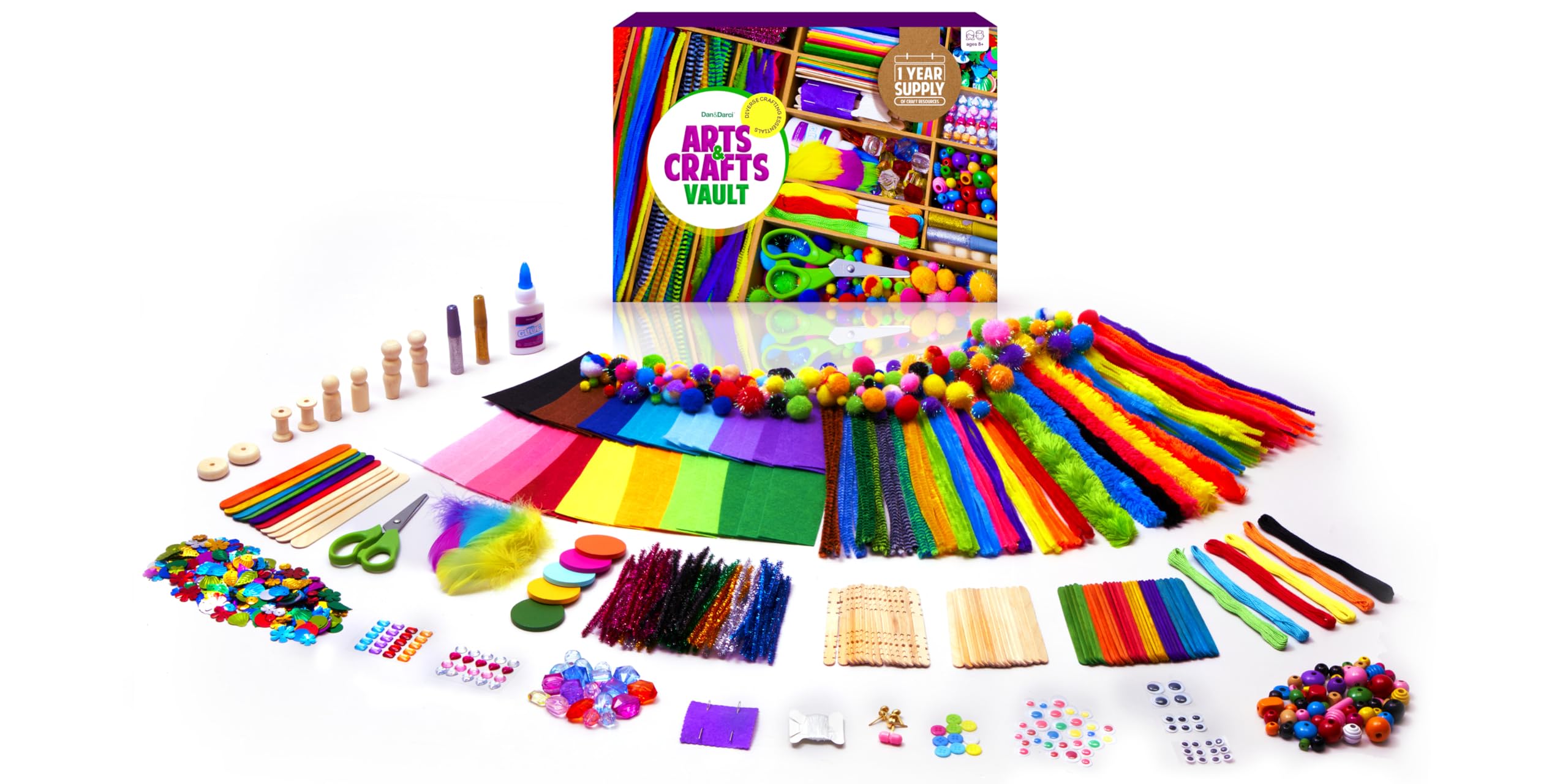 Dan&Darci Arts and Crafts Vault - Craft Supplies Kit in a Box for Kids Ages 4 5 6 7 8 9 10 11 & 12 Year Old Girls & Boys - Crafting Set Kits - Easter Gift Ideas for Kids Art Activity Gifts