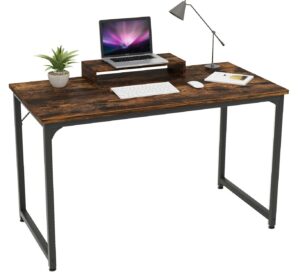 mo.tools 47 inch computer desk sturdy office desks with monitor stand, laptop notebook study writing table for home office, workstation, bedroom,vintage brown