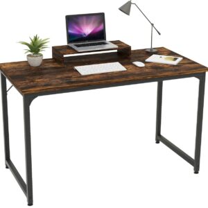 Mo.tools 47 Inch Computer Desk Sturdy Office Desks with Monitor Stand, Laptop Notebook Study Writing Table for Home Office, Workstation, Bedroom,Vintage Brown
