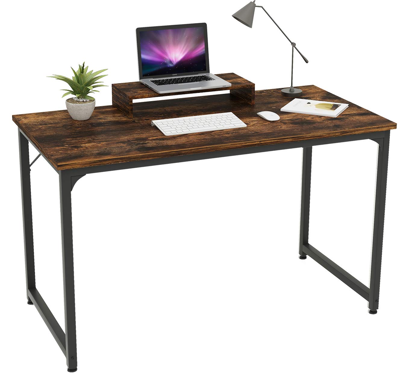 Mo.tools 47 Inch Computer Desk Sturdy Office Desks with Monitor Stand, Laptop Notebook Study Writing Table for Home Office, Workstation, Bedroom,Vintage Brown