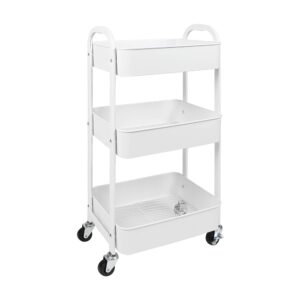 max houser 3-tier rolling utility cart with caster wheels,easy assembly, for kitchen, bathroom (white)