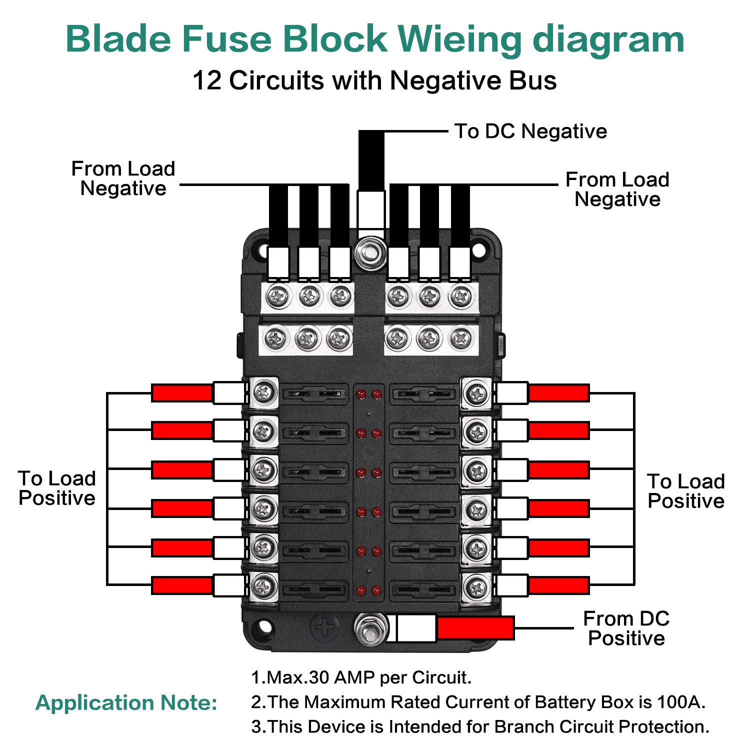 Deyooxi 12 Way 12V Blade Fuse Block,12 Circuit ATC/ATO Fuse Box Holder with LED Indicator Waterpoof Cover for 12V/24V Automotive Truck Boat Marine RV Van Vehicle (with 16 pcs Fuse)