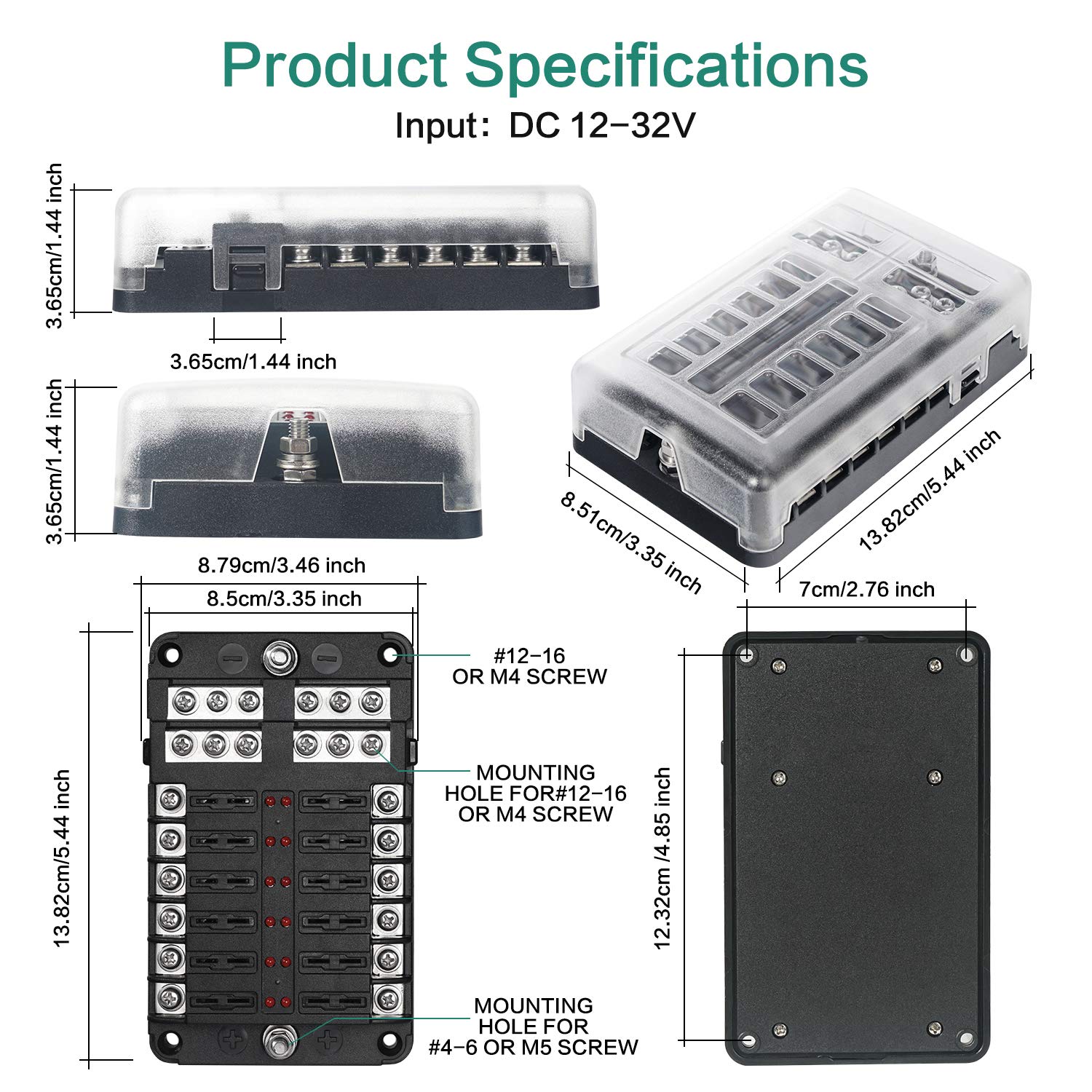 Deyooxi 12 Way 12V Blade Fuse Block,12 Circuit ATC/ATO Fuse Box Holder with LED Indicator Waterpoof Cover for 12V/24V Automotive Truck Boat Marine RV Van Vehicle (with 16 pcs Fuse)