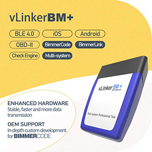 Vgate vLinker BM Plus Bluetooth BLE OBD2 Scanner for BMW/Mini, Works with iPhone & Android Unlock Car Hidden Features in BimmerCode, OBD II Diagnostic Tool