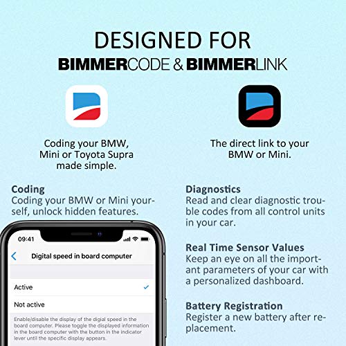 Vgate vLinker BM Plus Bluetooth BLE OBD2 Scanner for BMW/Mini, Works with iPhone & Android Unlock Car Hidden Features in BimmerCode, OBD II Diagnostic Tool