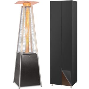hykolity 48000 btu pyramid patio heater, glass tube propane patio heater with wheels and cover, outdoor propane heaters for backyard, garden, patio, porch and pool, black