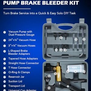 Orion Motor Tech Brake Bleeder Kit with Hand Vacuum Pump and Adapters, Brake Bleeding Kit for Brake Fluid Power Steering Fluid More, Vacuum Brake Bleeder Pump with Pressure Gauge