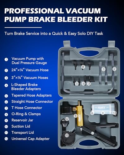 Orion Motor Tech Brake Bleeder Kit with Hand Vacuum Pump and Adapters, Brake Bleeding Kit for Brake Fluid Power Steering Fluid More, Vacuum Brake Bleeder Pump with Pressure Gauge