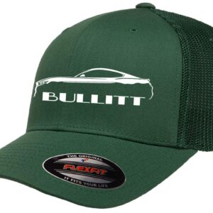 2019 2020 Bullitt Ford Mustang Outline Design Flexfit Trucker Mesh Fitted Cap Forest