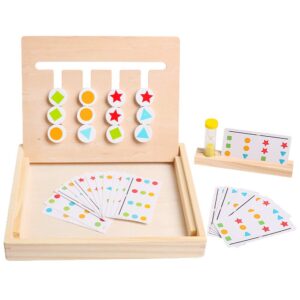 Montessori Learning Toys Slide Puzzle Color Shape Sorting Matching Brain Teasers Logic Game Preschool Educational Wooden Toys Classroom Travel for Toddlers Kids Age 3 4 5 6 Years Old Boys Girls