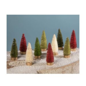 Bethany Lowe Set/10 Retro Bottle Brush Christmas Trees Red White Green Tabletop Decor