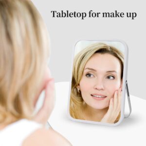 Tabletop Makeup Mirror,Square Desktop Foldable Vanity Mirror,8‘ Portable Folding Mirror with Metal Stand 90°Adjustable,Table Desk Standing Cosmetic Mirror Wall Hanging Dual-Purpose Small Mirror(Gray)