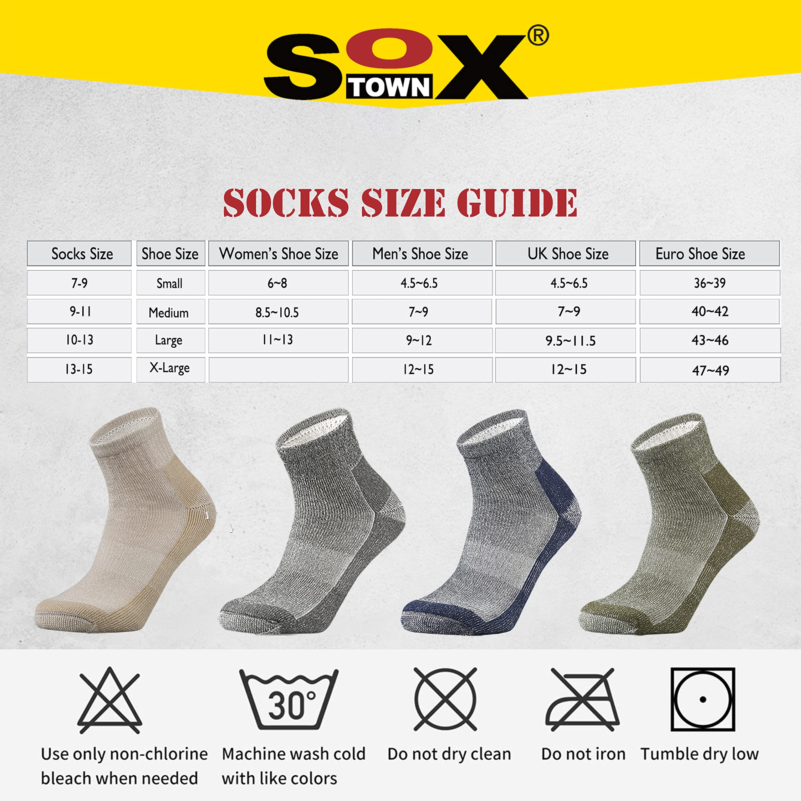 SOX TOWN Merino Wool Low Cut Quarter Socks with Heavy Cushion Ankle Moisture Wicking Warm for Men Outdoor Hiking Hike Cycling(Black L)