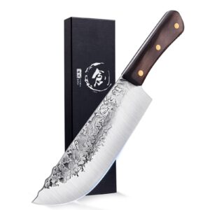 dragon riot hand forged butcher knife cleaver 7.5 inch high carbon steel meat and vegetable cleaver knife full tang sharp chef knife for kitchen camping and bbq…
