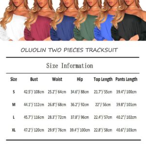 OLUOLIN Women's Sexy One Off Shoulder Long Sleeve Bodycon Pants Set Casual 2 Piece Outfits Tracksuit Stretchy Jumpsuit