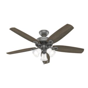 hunter fan company 51110 builder indoor ceiling fan with led light and pull chain control, 52", matte silver finish