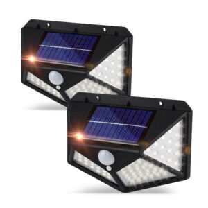 dartwood 100 led solar spotlight with motion sensor - 450 lumens weatherproof spotlight - give the best vision to your doorways in the dark (2-pack)