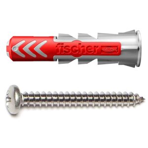 fischer DuoPower 3/16" x 1" S PH, Powerful Universal Plug with Panhead Screw, Intelligent 2-Component Technology for fastenings in Concrete, Bricks, Gypsum plasterboard, 50 Plugs & 50 Screws