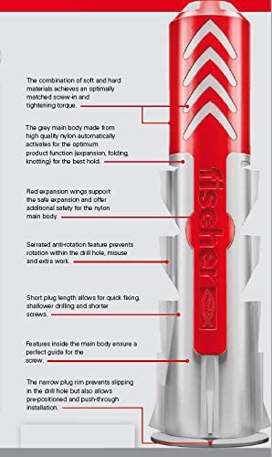 fischer DuoPower 3/16" x 1" S PH, Powerful Universal Plug with Panhead Screw, Intelligent 2-Component Technology for fastenings in Concrete, Bricks, Gypsum plasterboard, 50 Plugs & 50 Screws