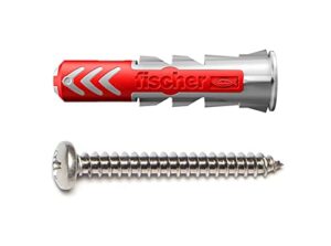 fischer duopower 1/4" x 1-3/16" s ph, powerful universal plug with panhead screw, intelligent 2-component technology for fastenings in concrete, bricks, gypsum plasterboard, etc., 50 plugs & 50 screws