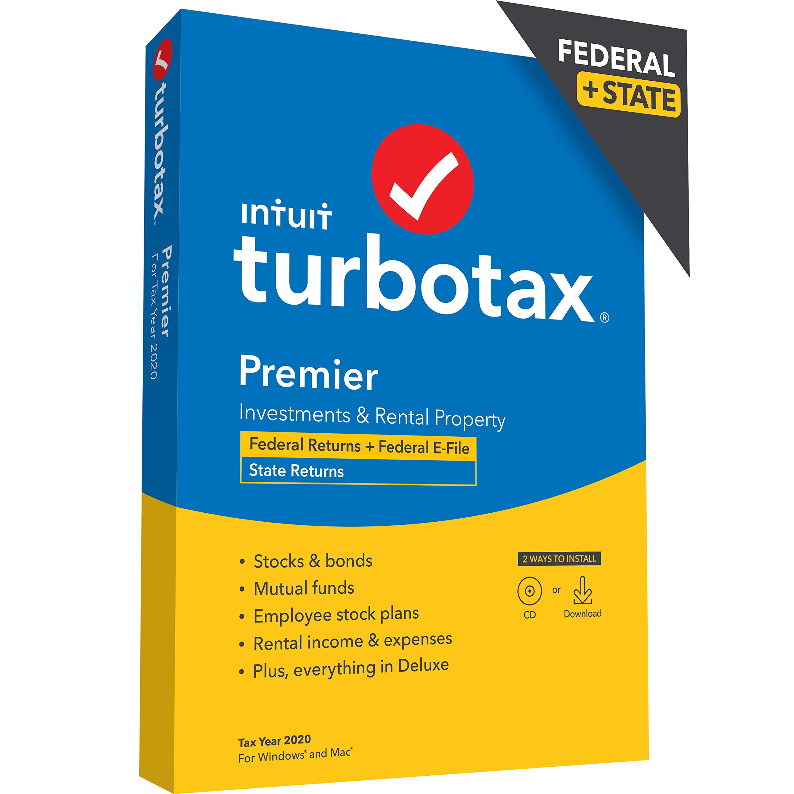 [Old Version] TurboTax Premier 2020 Desktop Tax Software, Federal and State Returns + Federal E-file [Amazon Exclusive] [PC/Mac Disc]