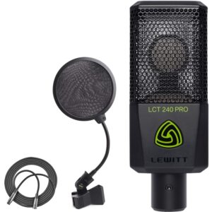 lewitt lct 240 pro condenser mic + on stage 4-inch pop filter + xlr mic cable (black)